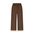 thumbnail image 4 of ZQUUVOU Women's Capris Pants Cotton Linen Solid Color Waist Elastic Drawstring Pants with Pocket (Brown,S), 4 of 7