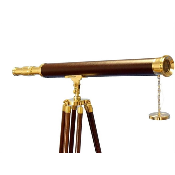 Brass/Leather Harbor Master Telescope 60" - Nautical Telescope - Floor Standing Brass Telescope - Nautical Decor - Brass And Leather Telescope - Br