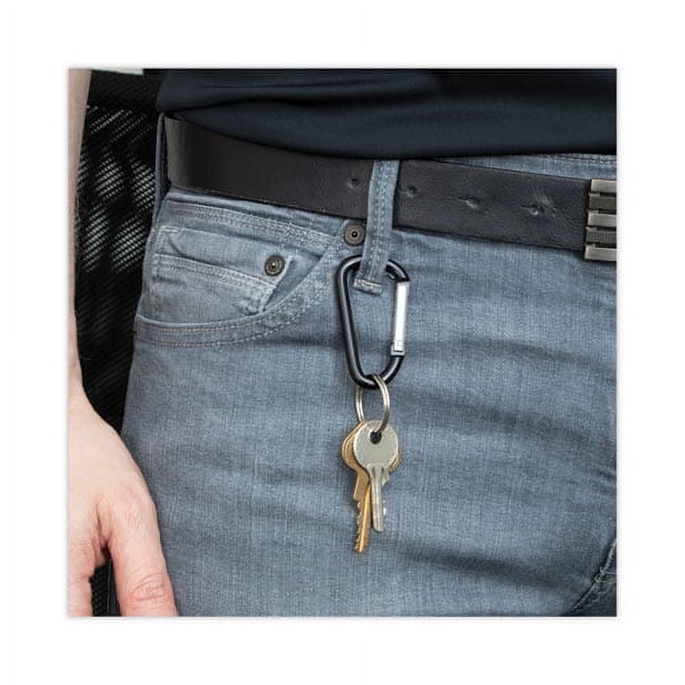 Carabiner Key Chains, Split Key Rings, Aluminum, Black, 10/pack | Bundle of 10 Packs