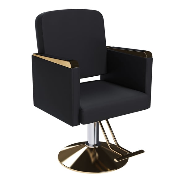 S-HOME Professional Hydraulic Salon Chair Black Gold 360° Swivel Design Non-Tilting Barber Hairdressing Equipment for Salons and Spas