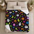 thumbnail image 5 of Playful Neon Ghosts Pumpkins Black, Festive Halloween Scene, Warm Flannel Blanket for Living Room and Reading Nook, Art Lovers Halloween Gift, Festive Home Decor, 5 of 9