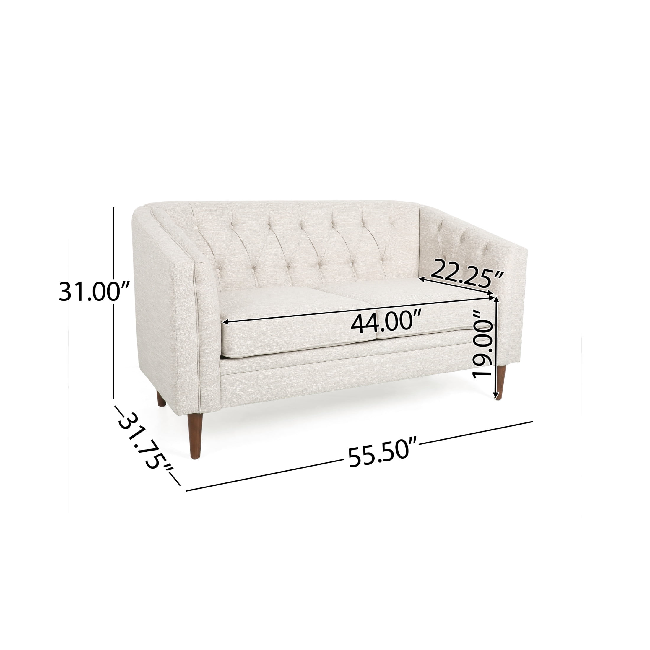 Noble House Contemporary Beige & Espresso Tufted Loveseat with Birch Wood Frame