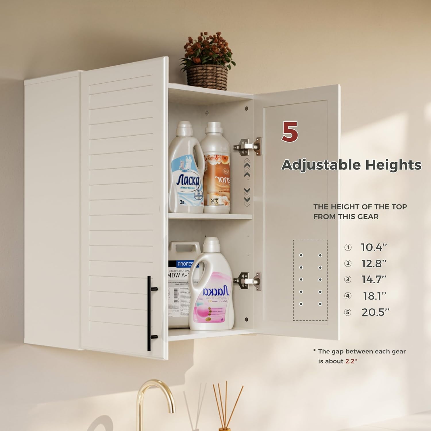 29.5’’ Laundry Room Cabinets Wall Mounted, Hanging Bathroom Wall Cabinet, Kitchen Wall Cabinet with Adjustable Shelf