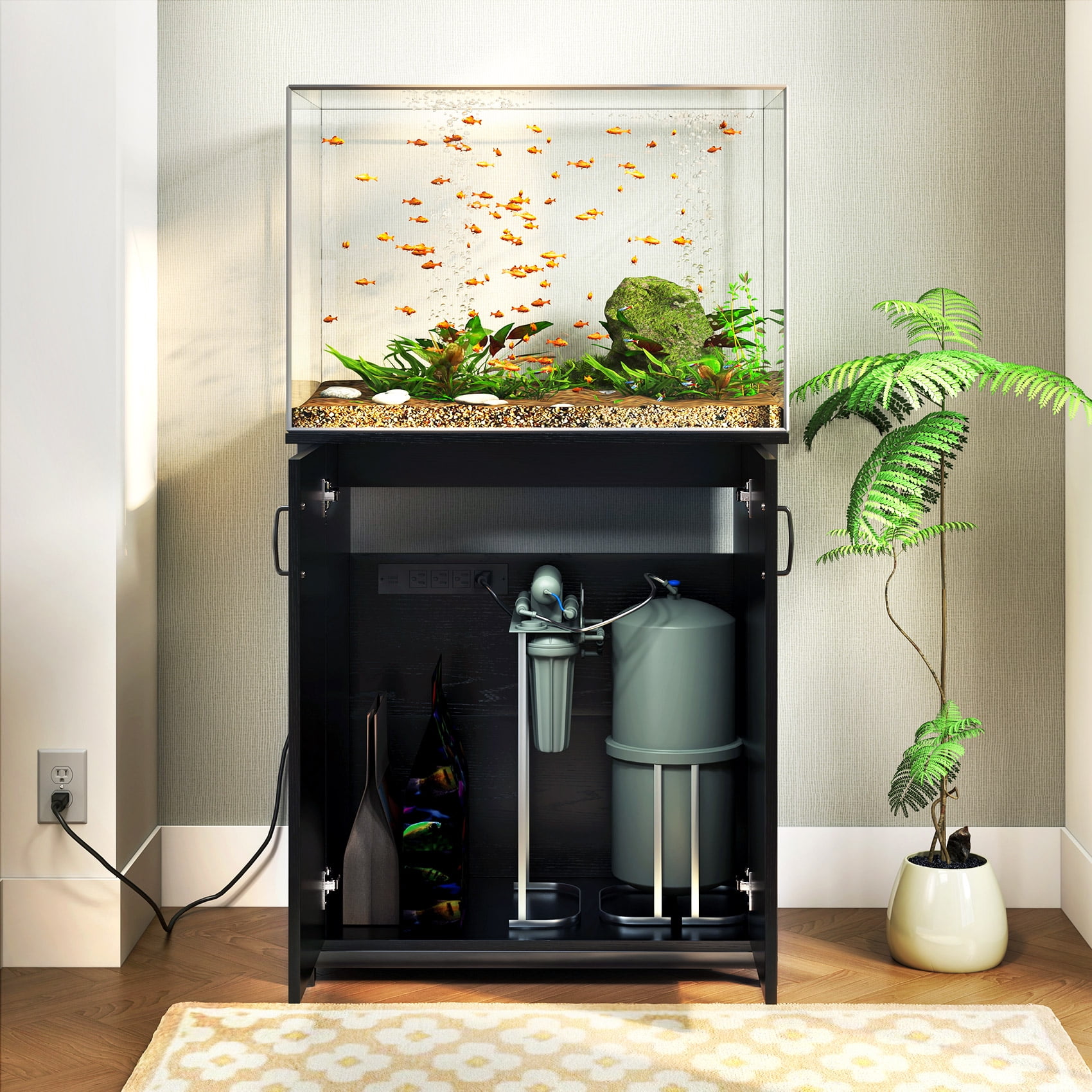 TC-HOMENY 75 Gallon Aquarium Stand Cabinet with Charging Station