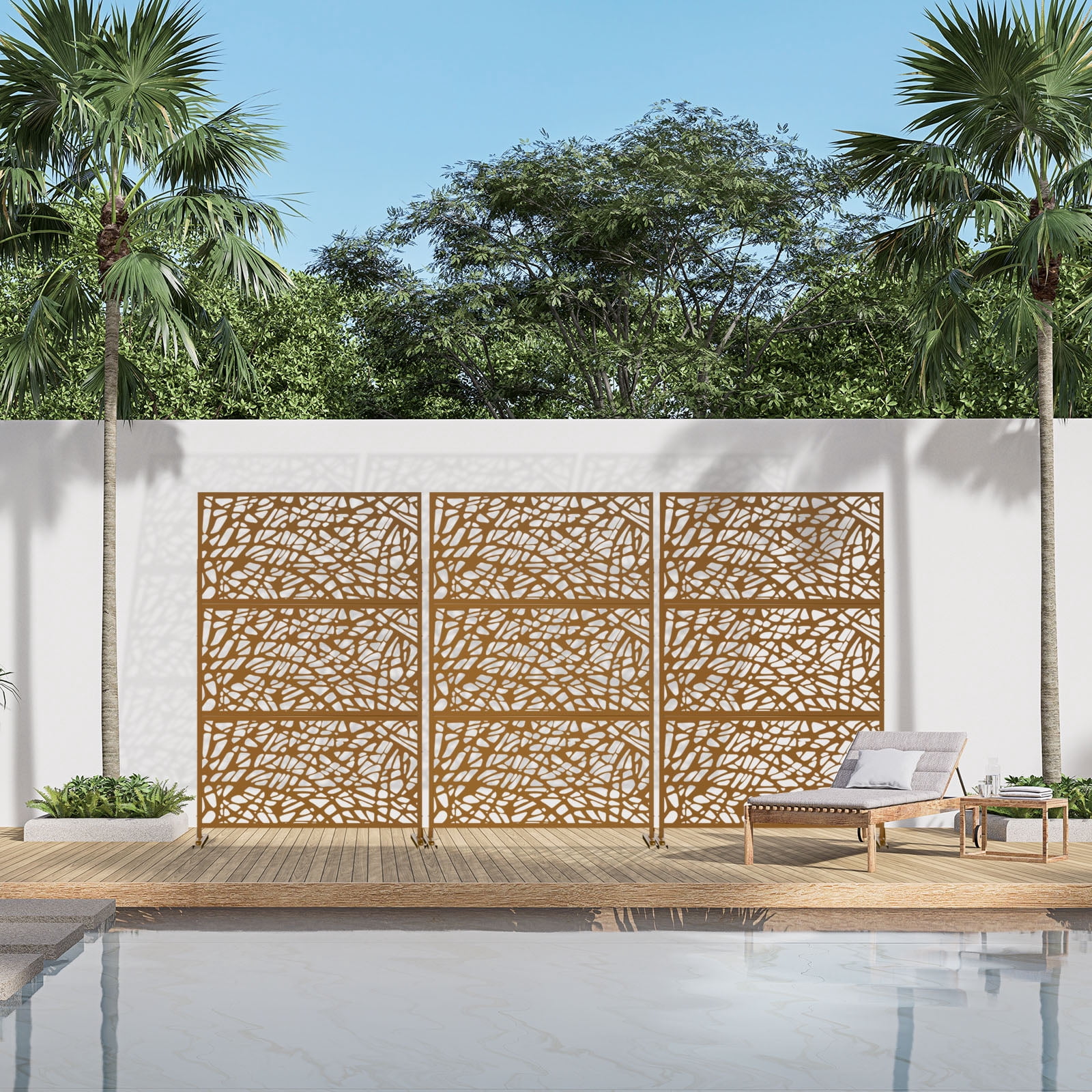 76 in x47 in Decorative Privacy Screen Outdoor Divider with Stand