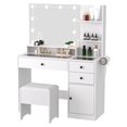 thumbnail image 7 of HeSLehs Makeup Vanity Desk with Mirror & Lights, Glass Top Dressing Table Vanity with 3 Drawers, 37'' Large Makeup Vanity Set with Bench, White Vanity for Girl Bedroom Dorm, 7 of 7