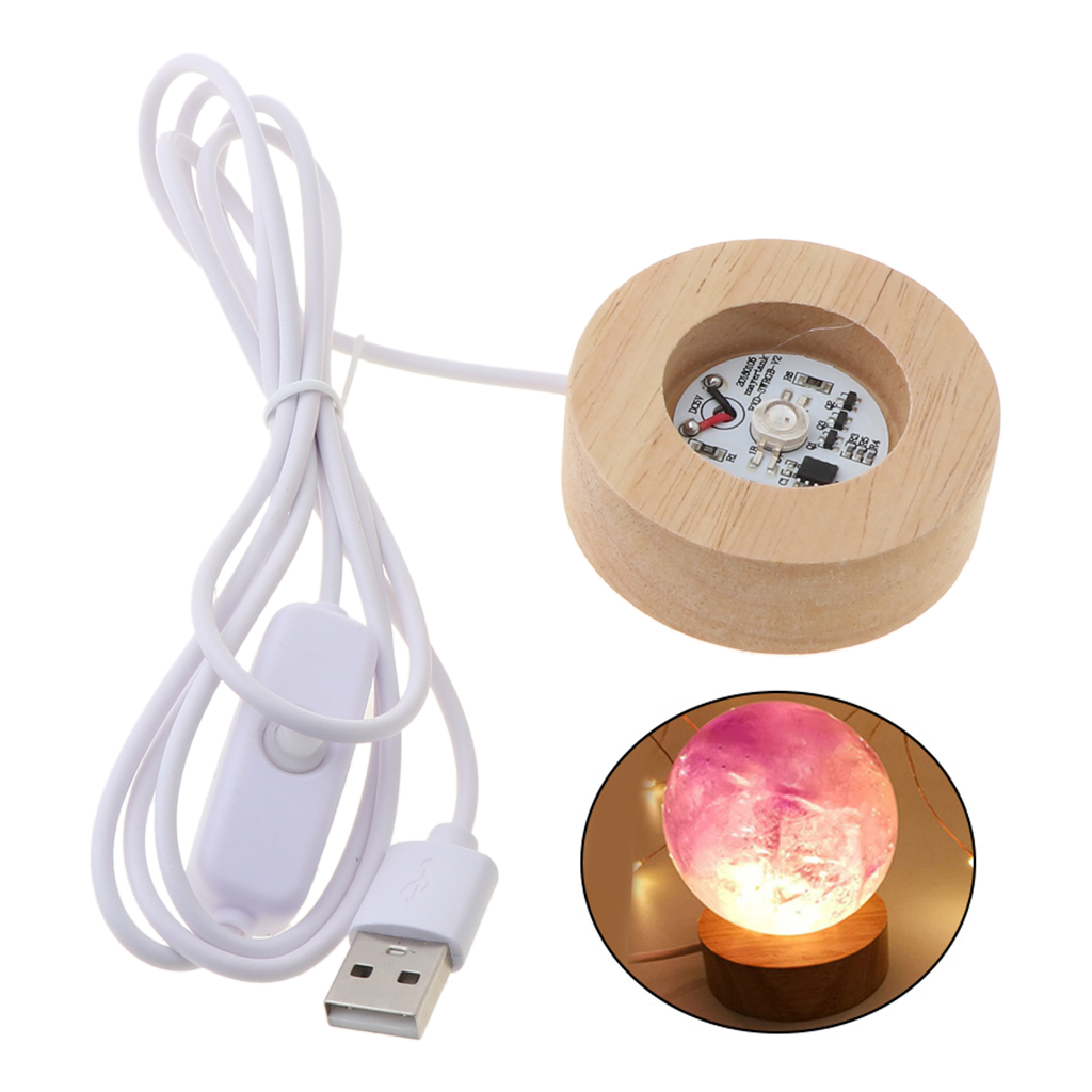 Round Wooden 3D Night Light Base Holder LED Display Stand for Crystals Glass - image 4 of 15