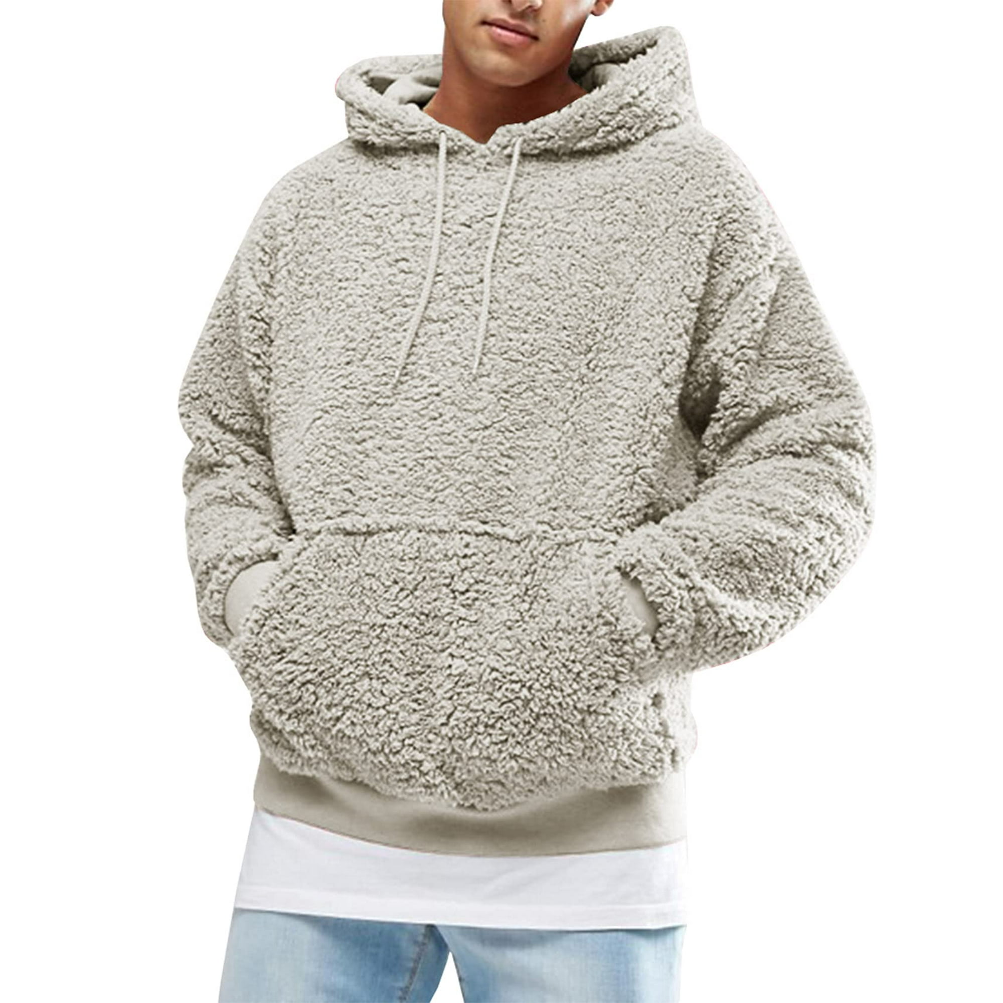 Runcati Mens Fuzzy Sherpa Pullover Hoodie Sweatshirts Long Sleeve Sport Front Pocket Fall Outwear Winter Hooded Medium 01 Picture color Walmart
