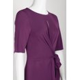 thumbnail image 6 of London Times Crew Neck Short Sleeve Keyhole Front Tie Waist Solid ITY Dress-DARK PURPLE / 8, 6 of 10