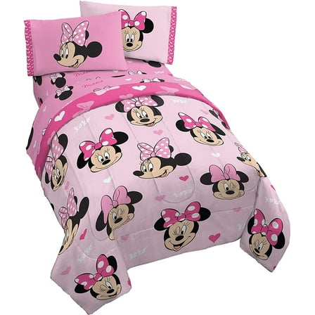Disney Minnie Mouse Hearts N Love Pink 5 Piece Full Bed Set, Kids Bedding