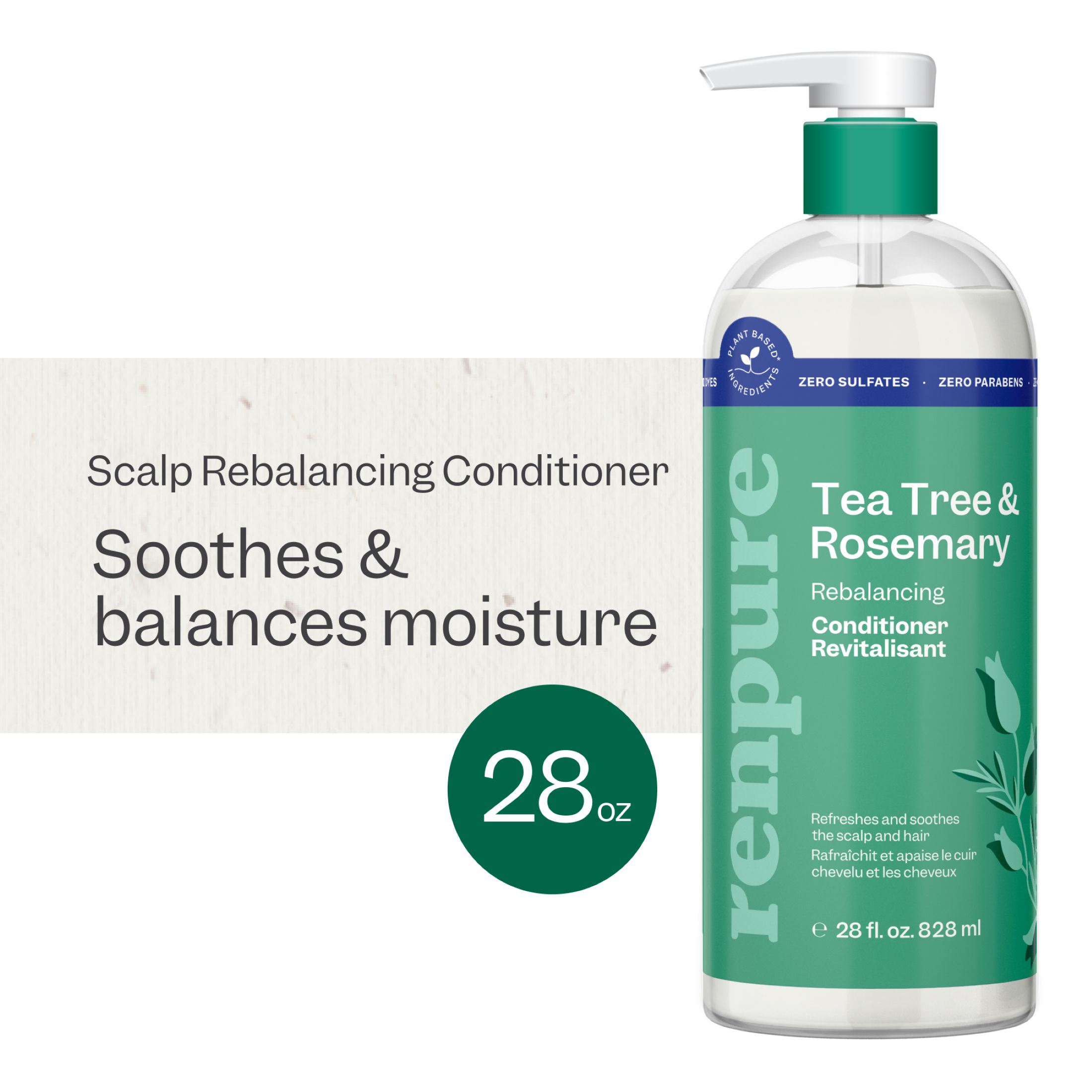 Renpure Tea Tree & Rosemary Rebalancing Conditioner, for All Hair Types, 28 fl oz