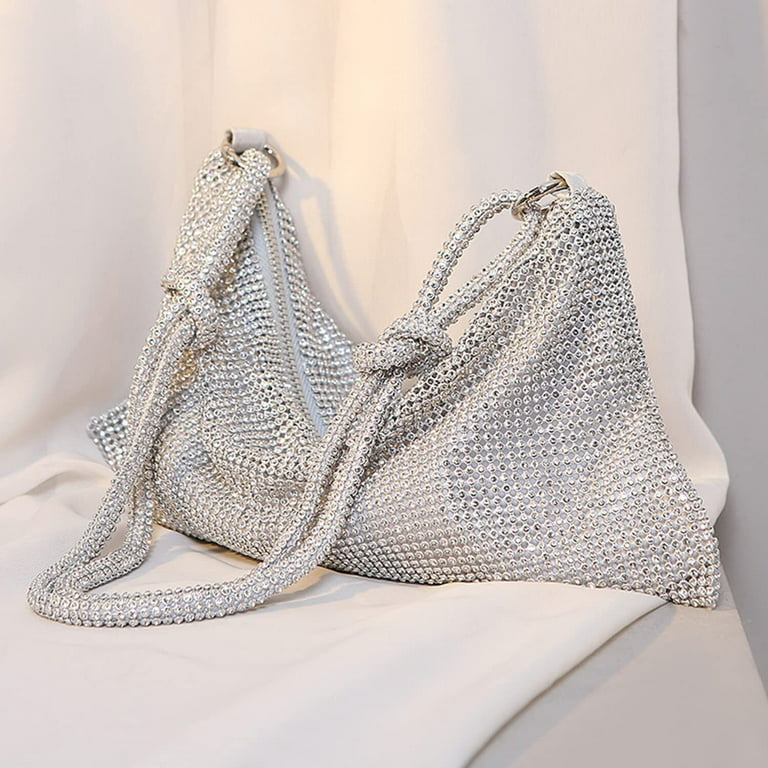 Women Shiny Silver Wedding Bridal Prom Party Evening Clutch Handbag Purse  Bag