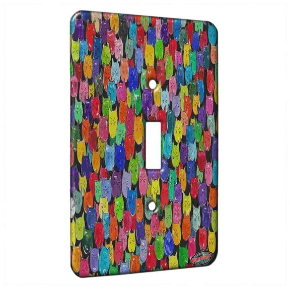 KuzmarK™ Single Gang Toggle Switch Wall Plate - Very Tiny Very Colorful Chubby Kitties Abstract Cat Art by Denise Every