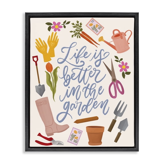 Stupell Industries Life In The Garden Black Framed Floater Canvas Wall Art, design by Isabela Schielke