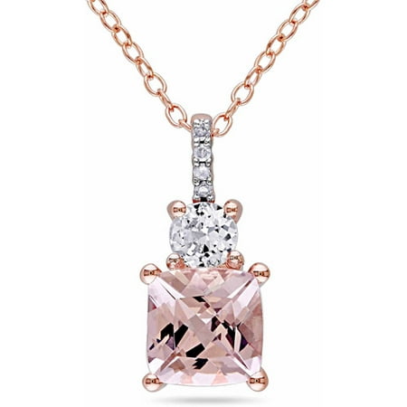 2 Carat T.G.W. Morganite and Created White Sapphire with Diamond Accent Rose Rhodium-Plated Sterling Silver Fashion Pendant, 18