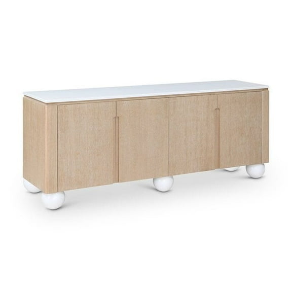 Meridian Furniture Cardiff Natural Wood Veneer and White Laquer Sideboard/Buffet