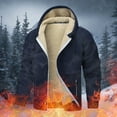 thumbnail image 4 of Mens Sherpa Fleece Linen Hoodie Zip Up Winter Jacket Thick Hooded Sweatshirt Coat Navy XXXL, 4 of 5