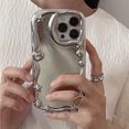 thumbnail image 1 of Funda de teléfono con correa de cadena de perlas de corazón 3D chapada en plata de estrella de Corea Y2K para iPhone 14, 13, 12, 11 Pro Max, X, XS, XR, 7, 8, regalo de concha suave Fivean unisex, 1 of 2