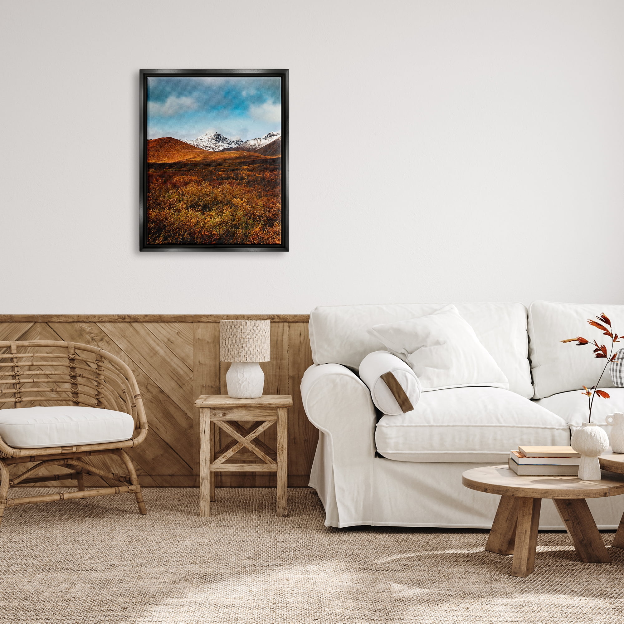 Stupell Industries Icy Mountain Landscape Landscape Photography Black Floater Framed Canvas Art Print Wall Art, 25 x 31