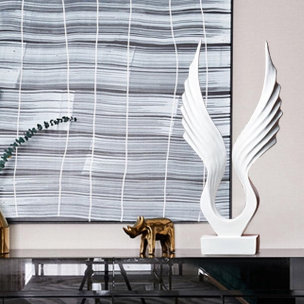 Alas de ángel de resina, artes abstractas simuladas de águila, decoración nórdica moderna, hogar, pequeña sala , adorno de estante de TV blanco BLESIY Escultura de mesa
