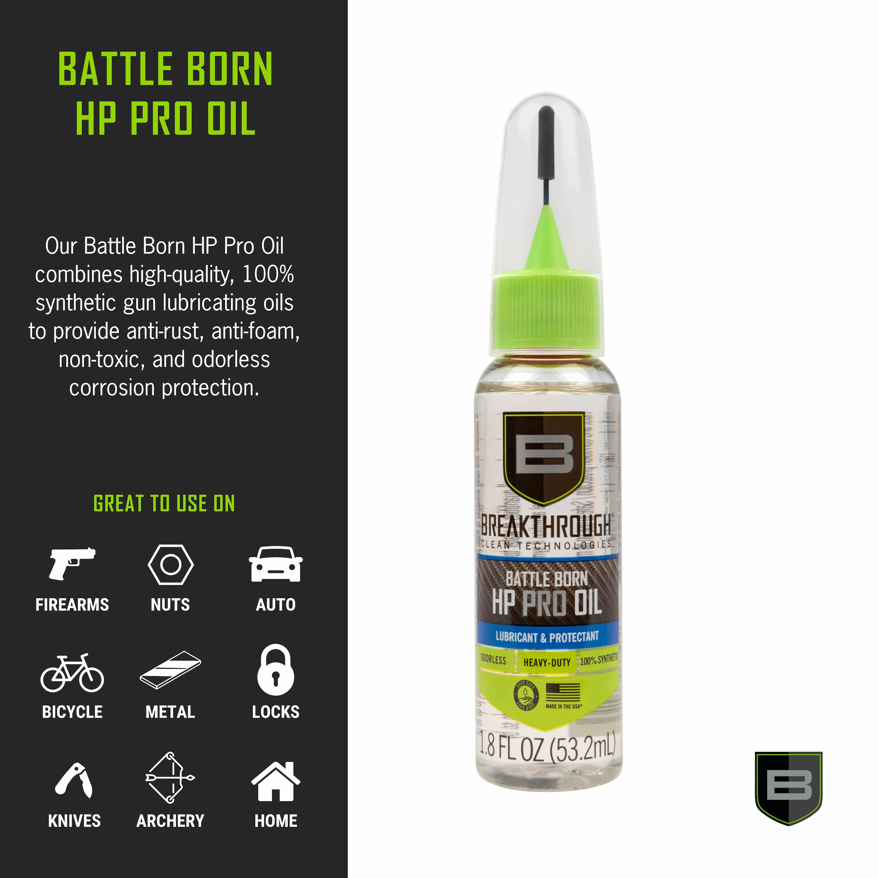 Breakthrough Clean Technologies® Battle Born High-Purity Pro Liquid Gun Oil, 1.8oz Bottle, Clear, 55002A, Needle Tip