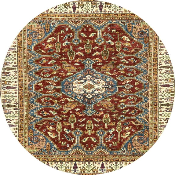 Ahgly Company Indoor Round Abstract Brown Red Abstract Area Rugs, 7' Round