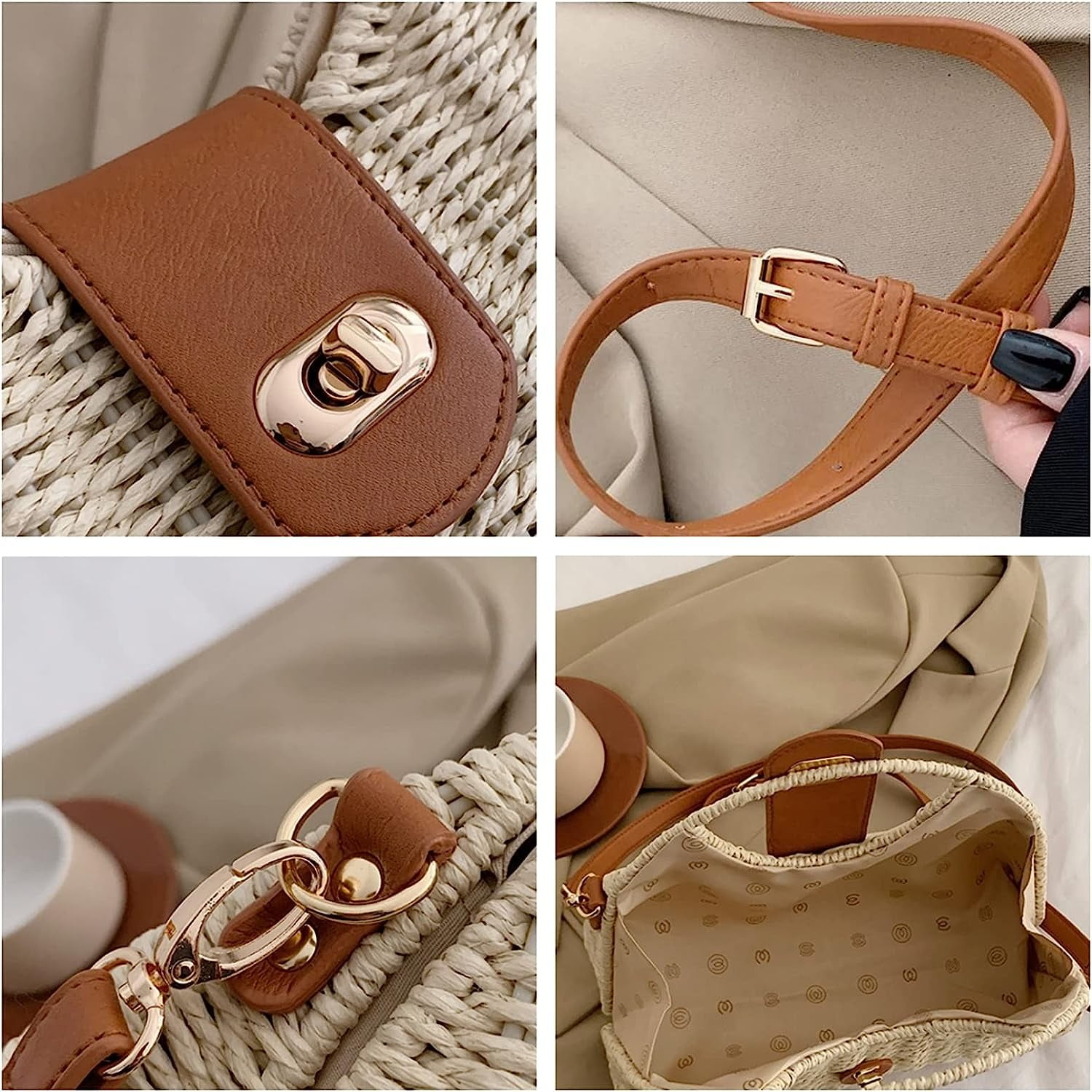 Kukuzhu Straw Handbags Women Summer Beach Tote Bag Hand Purse Vintage Wicker Woven Basket Boho Rattan Clutch Crossbody Shoulder Bag