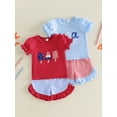 thumbnail image 3 of BemeyourBBs Kids Toddler Baby Girl 4th of July Outfit Patriot Independence Day Outfits Little Baby Girl Summer Clothes Ice Cream Embroidery Puff Short Sleeve T Shirt Tops and Plaid Shorts Set, 3 of 9