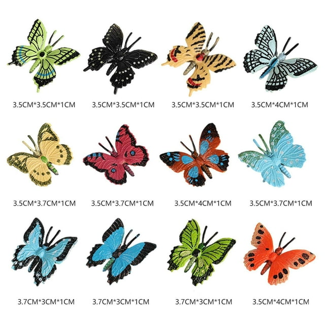 12 Pcs Figurines d'Animaux Réalistes pour Collection Fête Jouets Éducatifs Scientifiques Fournitures Papillon