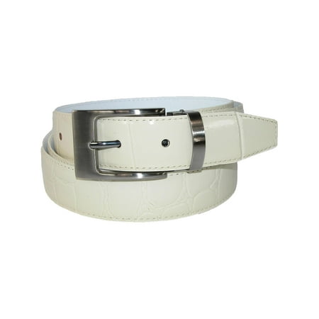 Signature Red Leather - Leather Croc Print Dress Belt with Clamp On Buckle