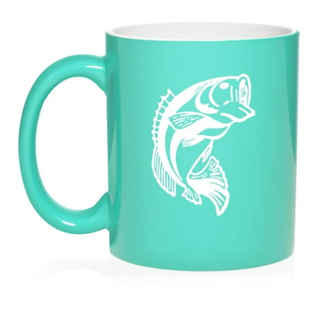 

Bass Fish Ceramic Coffee Mug Tea Cup Gift for Her Him Friend Coworker Wife Husband (11oz Teal)