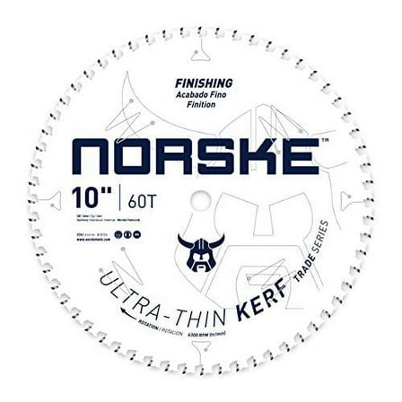 Norske Tools NCSBT026 Thin Kerf Ultra Fast Finishing Saw Blade, 10" x 60T
