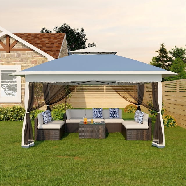 Garvee gazebo plegable 3 x 3 m con doble techo y mosquitero, altura ajustable, incluye 4 bolsas de arena y bolsa de transporte para patio y eventos