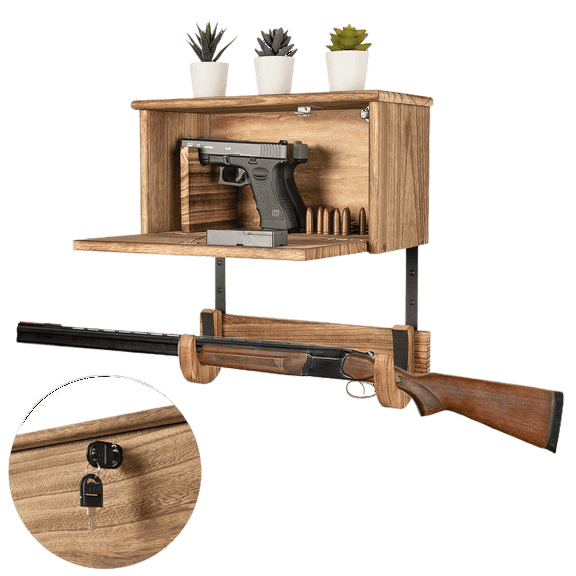 Gun Rack Wall Mount Hold Up Displays, Horizontal Gun Racks for Wall, Gun Hardwood Hanger, brown