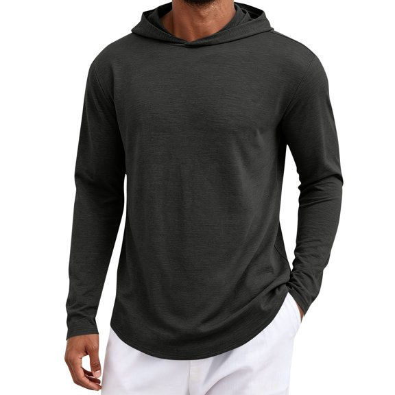 COSFO Tshirts for Men Moisture Wicking Dry Fit Workout Long Sleeve Shirts Pullover Classic Fit Hooded Casual Solid Color Shirts for Men