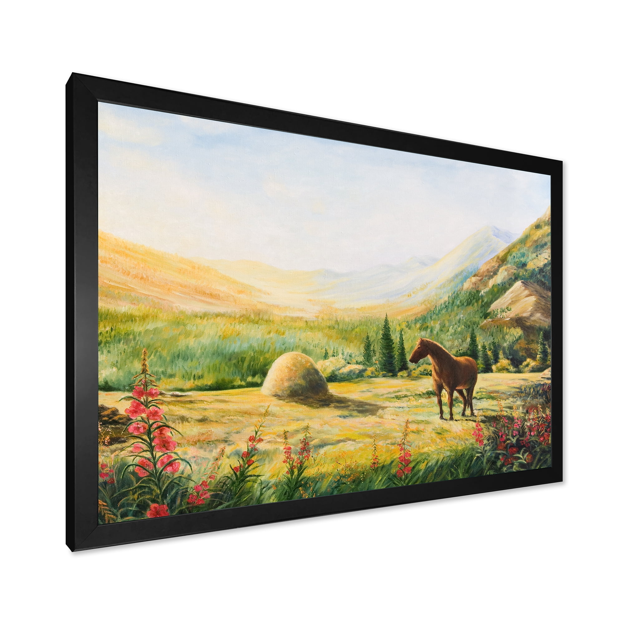 Designart 'Sunrise In The Mountains With Horse' Farmhouse Framed Art Print