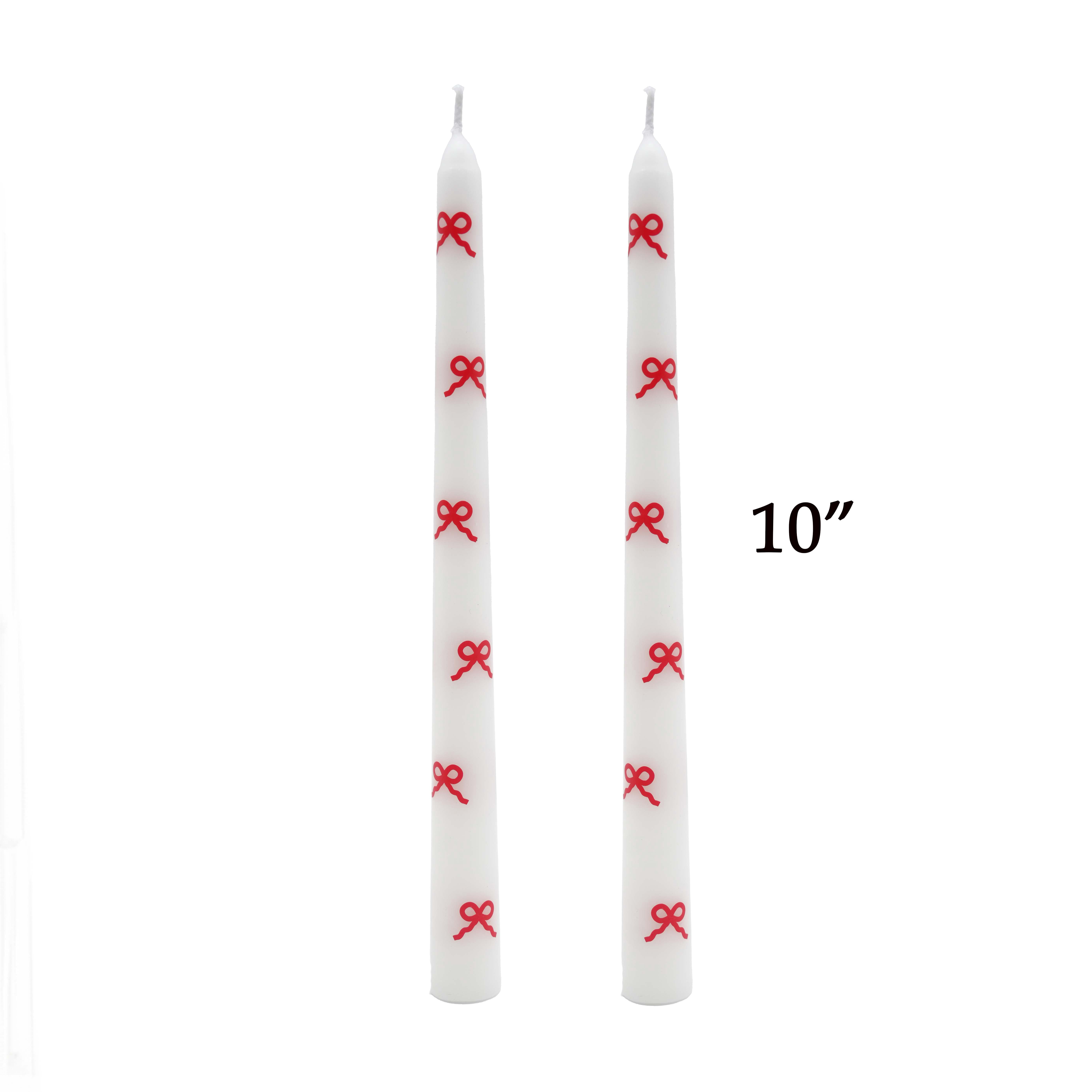 My Texas House Valentine 10 in Red Bow White Taper Candles, Unscented, 2 Count