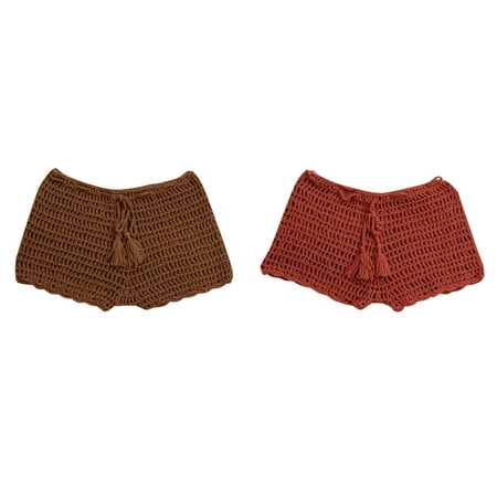 2-Pack Women s Summer Solid Color Handwoven Beach Swimming Pants Stretchable Strap Hollow Flat Corner Pants Swim Shorts Mens Swim Pants Long Ruched Swim Skirt Women Swim Bottoms Swim Suit Cover up