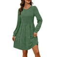 thumbnail image 4 of Womens Elegant Long Sleeve Short Dress Wedding Guest Crewneck Cocktail Dresses Army Green XXL, 4 of 7