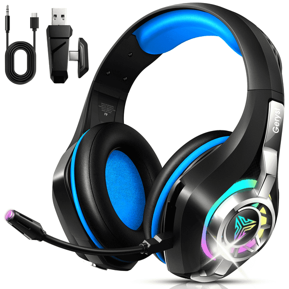 2.4GHz Wireless Gaming Headset for PS4/PS5/Xbox/Switch/PC, Bluetooth Over Ear Headphones with ENC Noise Cancelling Mic,7.1 Stereo Surround Sound, 40mm Drivers, RGB Light, 45H Battery Gaming Headphone