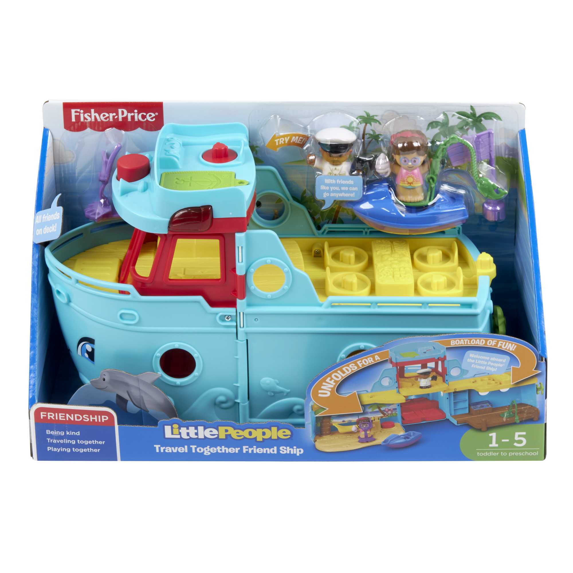 Little People Travel Together Friend Ship Vehicle Playset with Captain Beau & Mia Figures