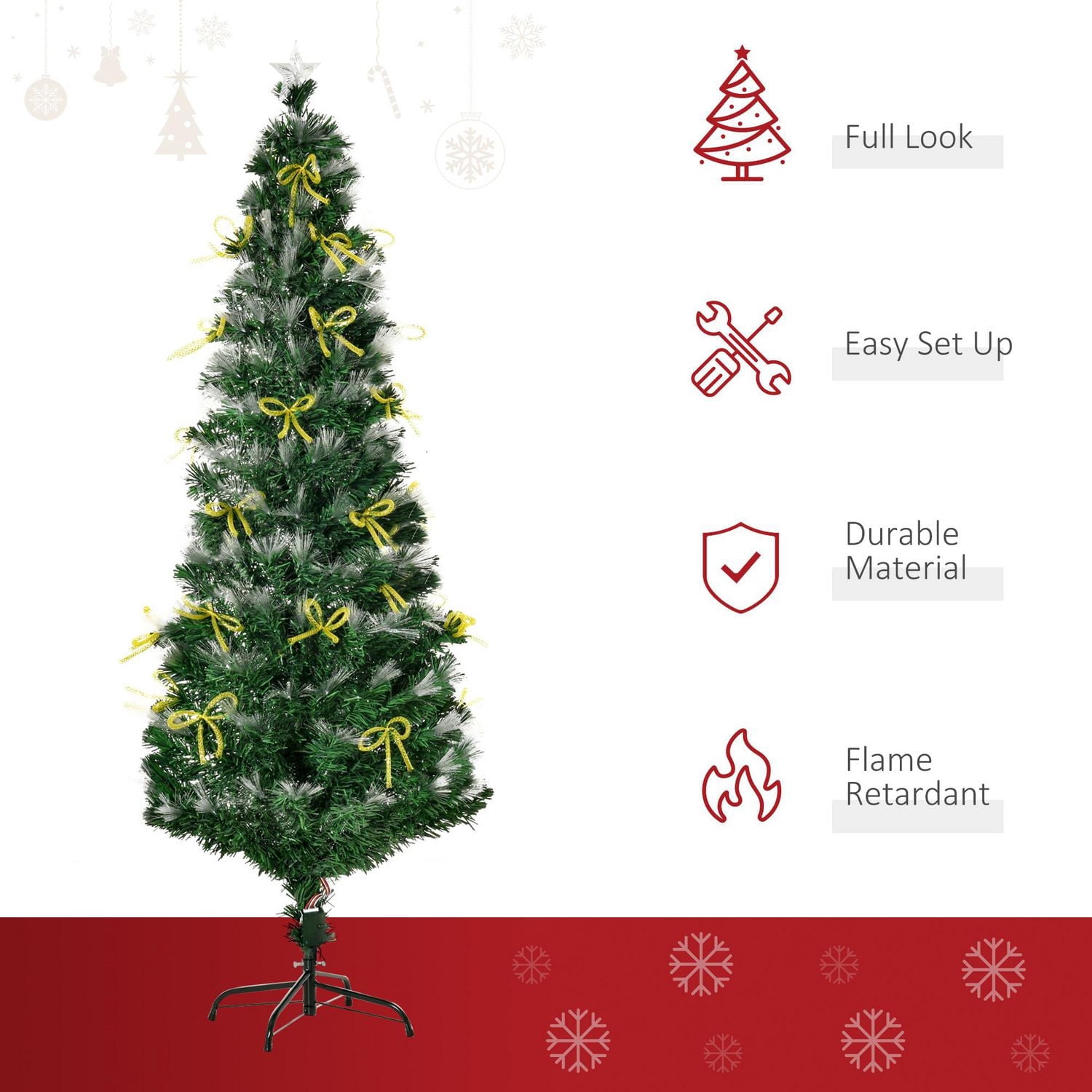 HOMCOM 6FT Prelit Artificial Christmas Tree Fiber Optic LED Light Holiday Home Xmas Decoration with Foldable Feet, Green
