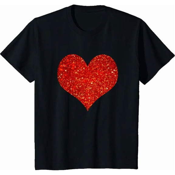 Red Glitter Love Heart for Women Short Sleeve Graphic T-Shirt