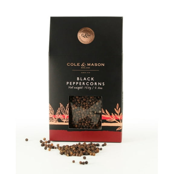 Cole & Mason Gourmet Spice Refill Box - Pairs Well with Chicken, Beef, Pork & More - Peppercorn Refill for Pepper Mill Grinder - Black Pepper 5.3 Oz Box