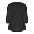 thumbnail image 5 of TKLPEHG 3/4 Length Sleeve Womens Tops Crew Neck Button Ruched Tunic Shirt Solid Color Fall Tops Casual Comfy Lightweight Loose Fashion Blouses Pullover (Black,S), 5 of 6
