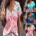 thumbnail image 4 of Women's Floral V Neck T-Shirt Tops Women's Summer Short Sleeve Shirts T-Shirts, 4 of 8
