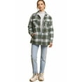 thumbnail image 4 of Love Tree Women's Oversize Sherpa Lined Plaid Flannel Coat Jacket (Olive, Large), 4 of 4