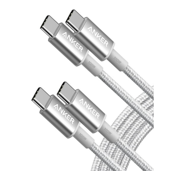 Anker 333 USB C to USB C Charging Cable 100W 6ft Nylon,2-Pack|Silver
