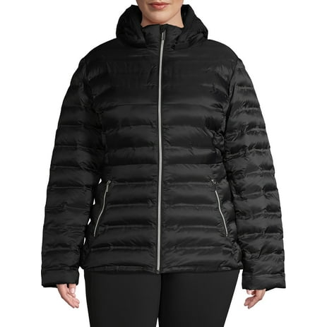 Time and Tru Women's Plus Size Packable Puffer Jacket with Hood