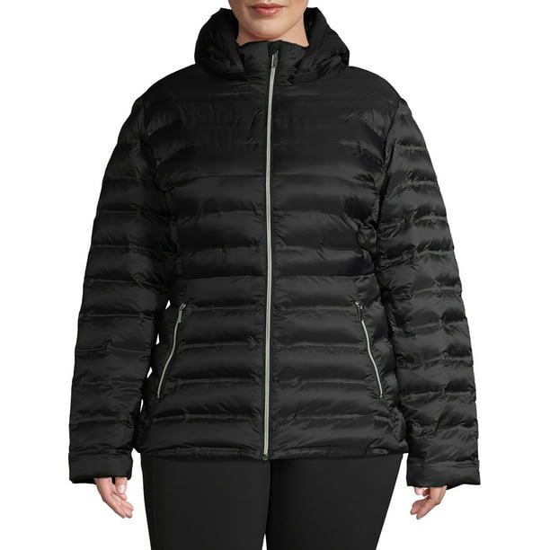 Time and Tru Women's Plus Size Packable Puffer Jacket with Hood ...